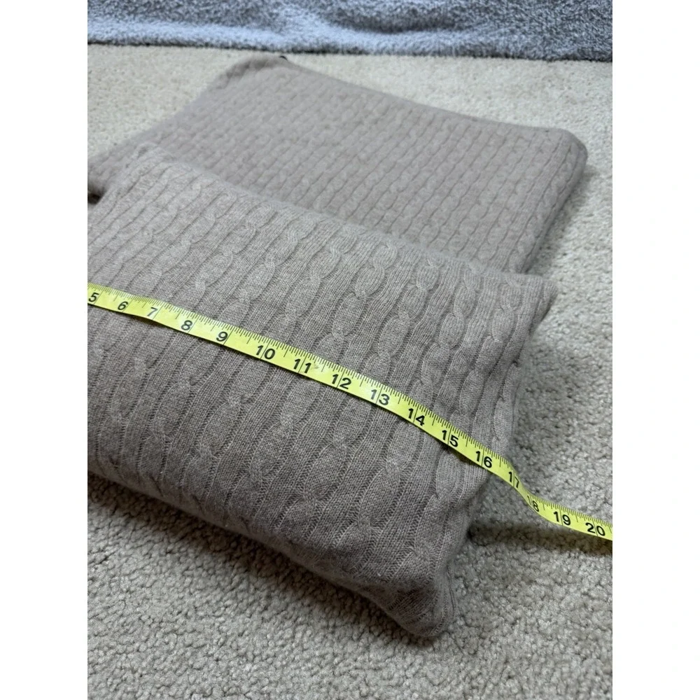 Ralph Lauren 100% Cashmere Cable Knit Blanket Throw Wrap 43x56 + Pillow Tan‎ Set